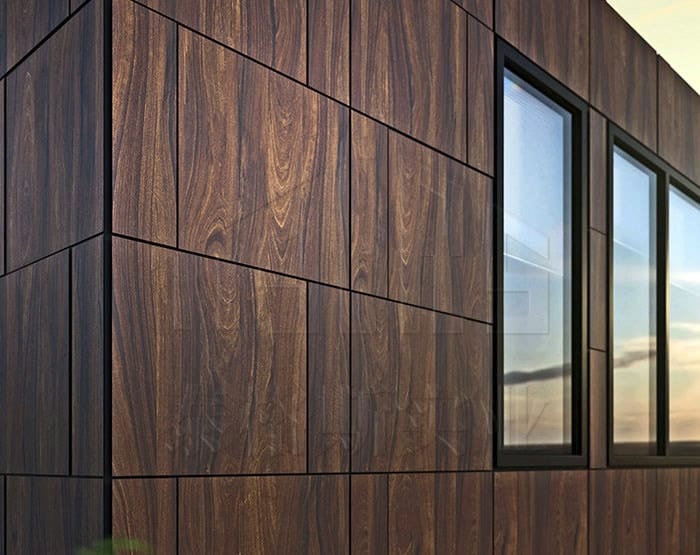 Dark brown like wood grain aluminum wall